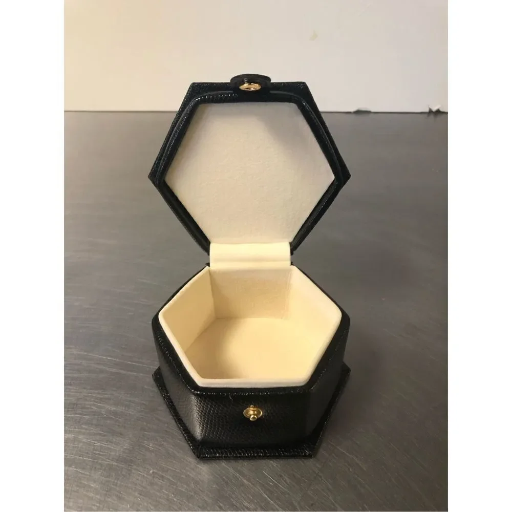 Women’s Small Snap Lock Hexagonal Black Snake Skin Pattern Jewelry Box with Hand